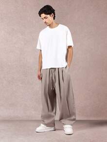 SUMWON Luxury Linen Wide Leg Palazzo Pants Loose Fit Resort Wear Pleated Waist Beach Vacation Casual Relaxed Trousers Holiday Evening Lounge Wear