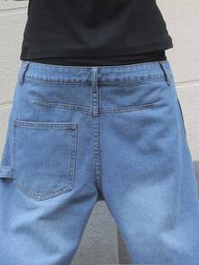 Manfinity EMRG 男士宽松休闲磨边五英寸牛仔短裤 - 藍色 - 查看 2