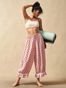 VARSIVA Bộ đồ thể thao nữ, áo hai dây màu tương phản và quần in họa tiết toàn thân, quần in hình trái tim, bộ đồ mùa hè cho nữ, quần Capri, bộ đồ hai mảnh, bộ đồ thể thao - Nhiều màu - Xem 9