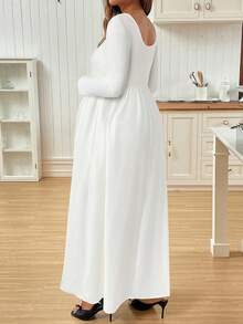 SHEIN Solid Color Draping Autumn Maternity Dress - White - View 2