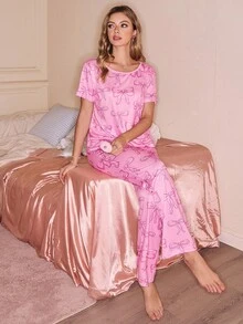 SHEIN 可爱蝴蝶结印花女士睡衣套装 - 彩色 - 查看 6