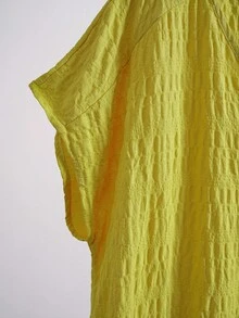 EMERY ROSE Plus Size Women V-Neck Short Sleeve Ruched Straight Casual Country Dress For Women Summer Outfits Spring Outfits For Women Western Wear Women Easter Dress Women Vacation Outfits Women - Mustard Yellow - View 7