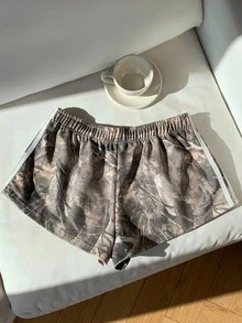 Comfortcana 女式树枝印花针织拼布宽松短裤 - 彩色 - 查看 2