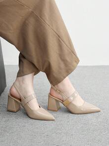 CUCCOO BIZCHIC Women's Fashion Apricot Color Metal Buckle Decor Chunky Heels Pumps, Classic Minimalist Design For Commuting, Dating, Party, Holiday, Wedding For Christmas