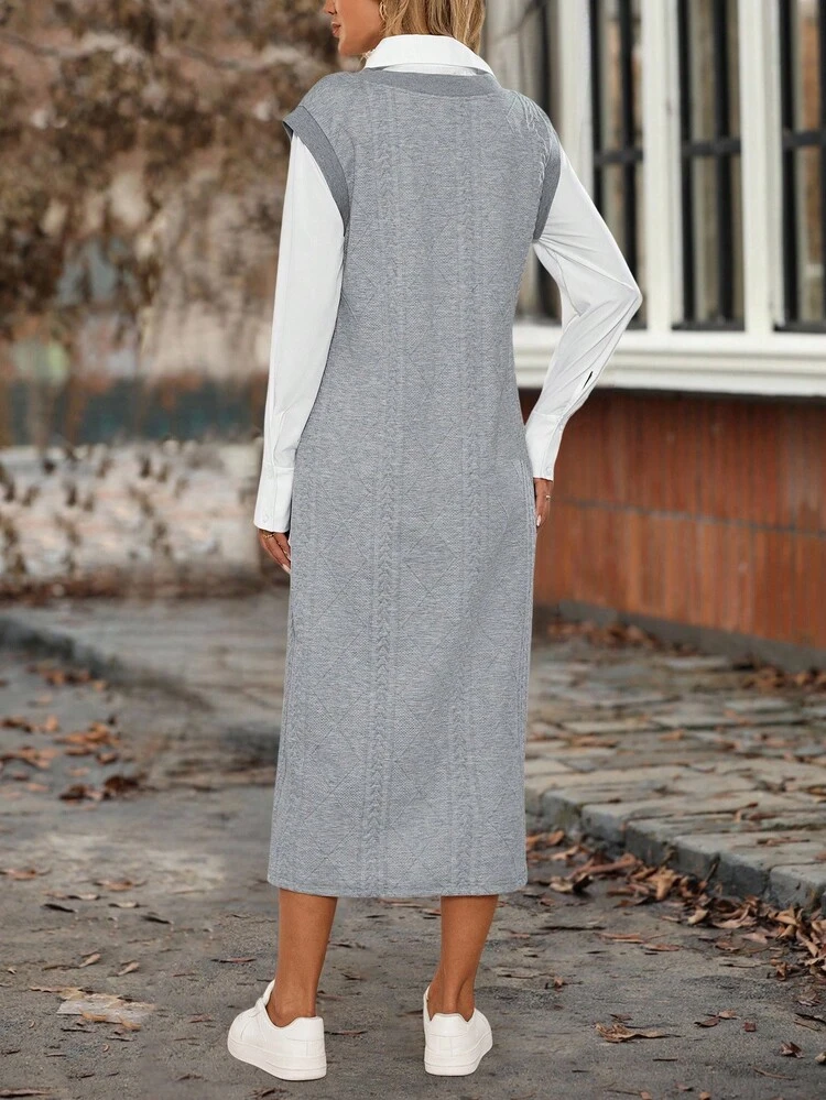 Women's Casual Loose Shirt Collar Long Sleeve Dress, Autumn Winter Dress For Women Fall Clothes For Women Sweater Dress Business Casual Dress Going Out Dress Graduation Dresses For Ladies Chic Dress