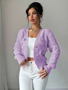 Elenzga Women's Soft Pink Bow Cardigan - Mauve Purple - View 6