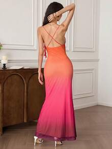 EastFlair 女式垂坠领花卉装饰渐变色鱼尾下摆修身优雅连衣裙 - 彩色 - 查看 6