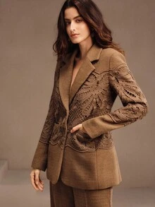 Anewsta Elegant Office Commute Floral Patchwork Loose Fit Blazer Jacket For Women, Autumn/Winter