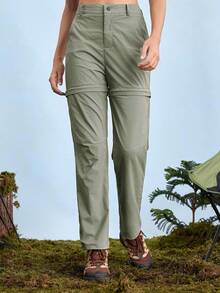 In My Nature Dambyxor med avtagbar ben och sidofickor, casual minimalistiska, avtagbara cargobyxor för kvinnor, vandringsbyxor, resebyxor för kvinnor - Kaki - Visa 6