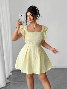 Elenzga Elegant Jacquard Ruffle Hem Dress In Light Yellow Centella