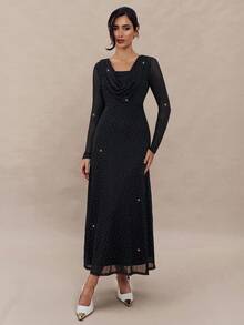 Modelyn Vestido de manga larga para mujer con decoración de rhinestones