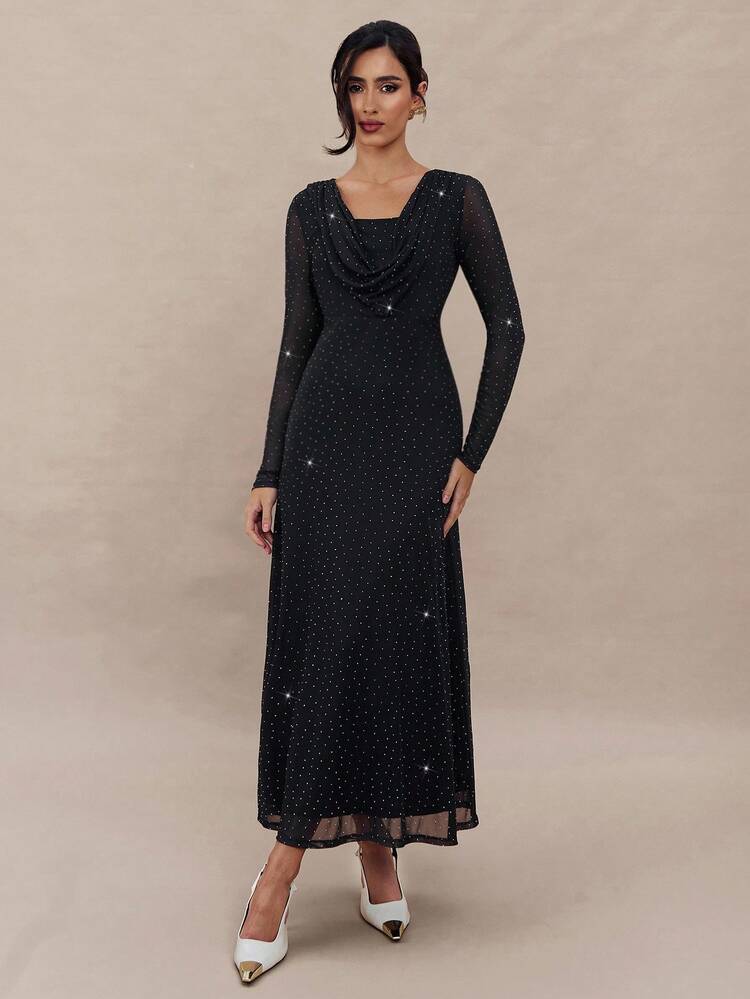 Modelyn 女式长袖水钻装饰连衣裙 - 黑色 - 查看 4