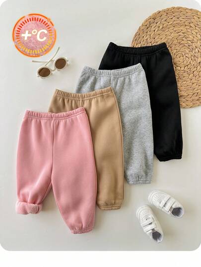 SHEIN Babygirl 休闲纯色松紧腰裤，适合秋冬