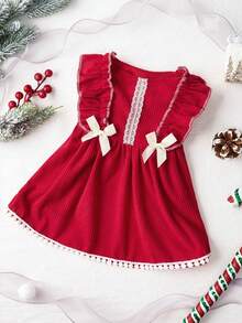PETSIN Vestido de Natal para Cachorros Pequenos - Corduroy Vermelho com Mangas Bufantes e Decoração de Laço - Vermelho - Visão 13