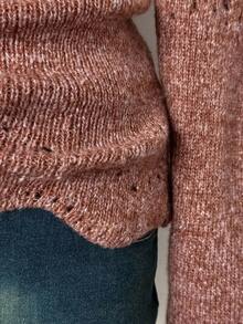 EgrlEra 女士纯色圆领蝴蝶结装饰长袖休闲毛衣，秋季 - 橘色 - 查看 5