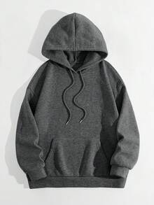 Men's Vintage Faith Graphic Sweatshirt, Dark Angel Print Hoodie, Suitable For Everyday Wear - Dark Grey - View 3