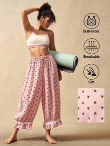 VARSIVA Bộ đồ thể thao nữ, áo hai dây màu tương phản và quần in họa tiết toàn thân, quần in hình trái tim, bộ đồ mùa hè cho nữ, quần Capri, bộ đồ hai mảnh, bộ đồ thể thao - Nhiều màu - Xem 10