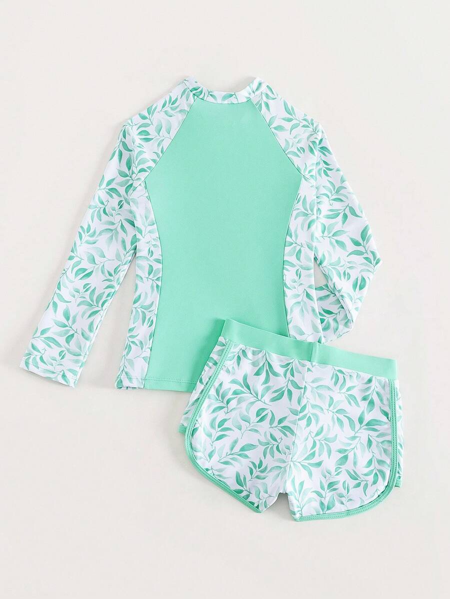 Tween Girl In Dây Kéo Phía Trước Bãi Biển Mùa Hè Tankini - Nhiều màu - Xem 1