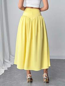 Firerie 新款休闲百搭轻薄仿亚麻喇叭裙，夏日度假波西米亚风优雅休闲裙 - 黃色 - 查看 2