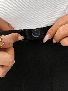 SHEIN Quần ống rộng cạp chun có thể điều chỉnh, Quần bầu, Quần ống rộng màu trơn dành cho nữ - màu đen - Xem 3