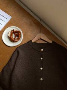 Franclia Áo khoác cardigan nữ thanh lịch tối giản đa năng - Cà phê nâu - Xem 4