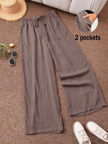 CosyJoli Plus Size Women's New Spring Summer Business Casual Woman Beach Valentine Day Style Fashion Commuting Elegant Wide-Leg Trousers, Beach Vacation College Students Valentines Summer Pants - Redwood - View 4