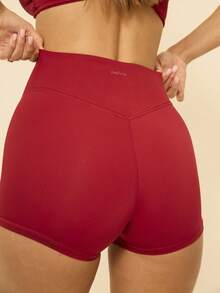 Aralina Quần short thể thao lưng thun co giãn màu trơn dành cho nữ - Màu Đỏ Sâu - Xem 2