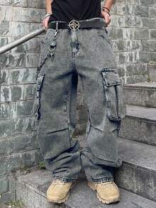 Manfinity EMRG Pantalones cargo de hombre con bolsillo con solapa y diseño de panel lateral (sin cinturón) - Azul - Ver 5