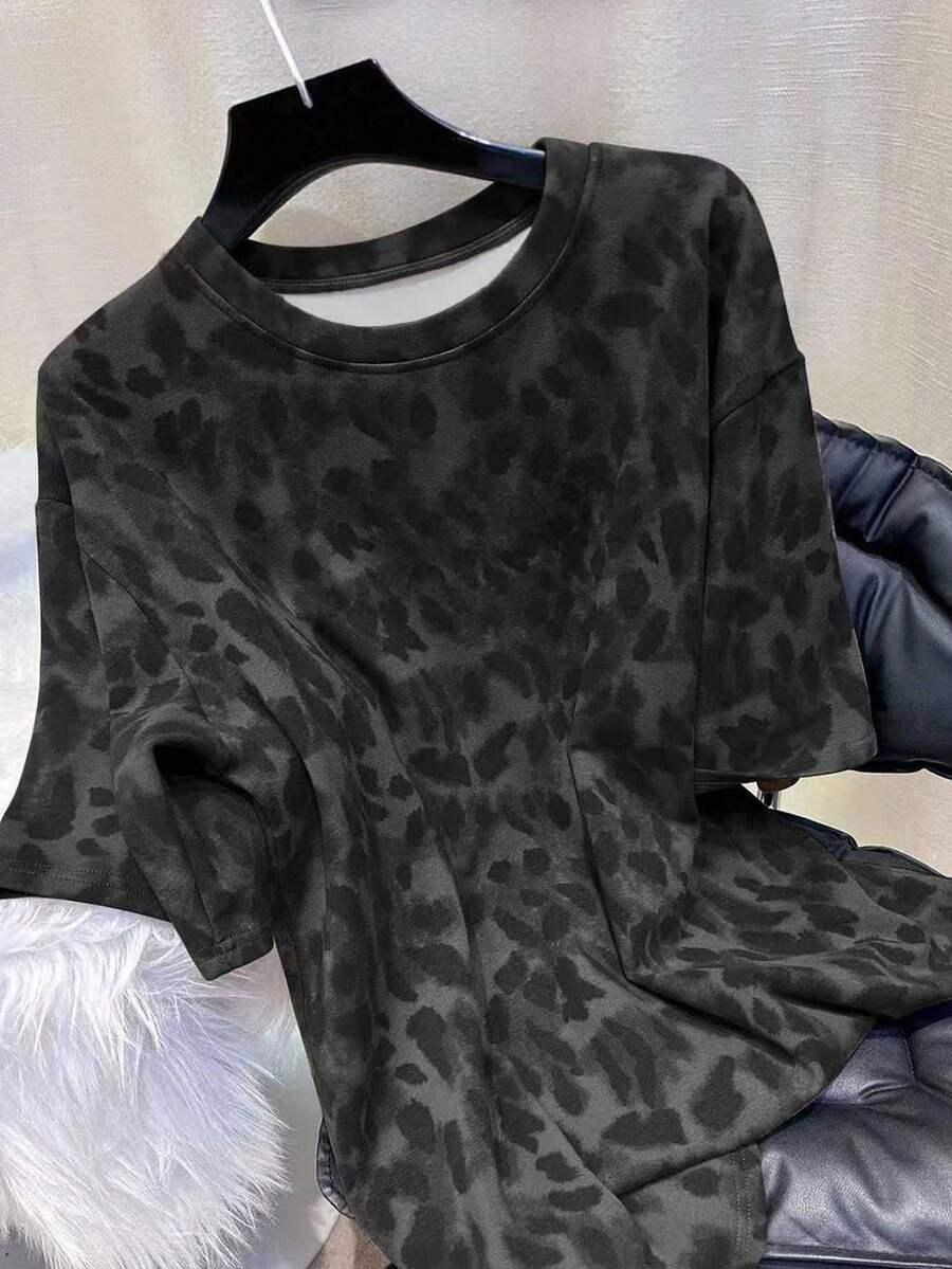 SHEIN New Arrival Leopard Print Loose Plus Size Women T-Shirt