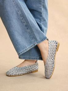 Rosivie Giày bệt khoét lỗ thêu dệt theo yêu cầu mới dành cho nữ, thời trang tối giản đa năng, phù hợp với mọi mùa và dịp, đi làm, đi nghỉ, phong cách Boho - Bạc - Xem 5