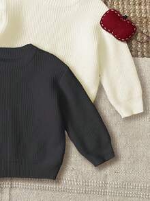 Set de 3 suéteres tejidos de cuello redondo de manga larga con ajuste holgado para niño, apropiados para otoño/invierno en colores carbón, gris medio y beige - Multicolor - Ver 6