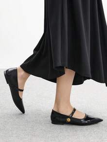 CUCCOO BIZCHIC Women's Pointed Toe Mary Jane Flats With Buckle Strap, Black - Black - View 4