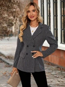 EMERY ROSE Blazer da donna con doppio petto e bavero, manica lunga, di moda per l'autunno/inverno