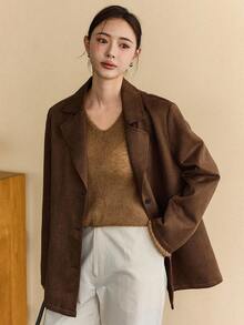 Livesso Women's Solid Color Raglan Sleeve Crew Neck Casual Regular Jacket