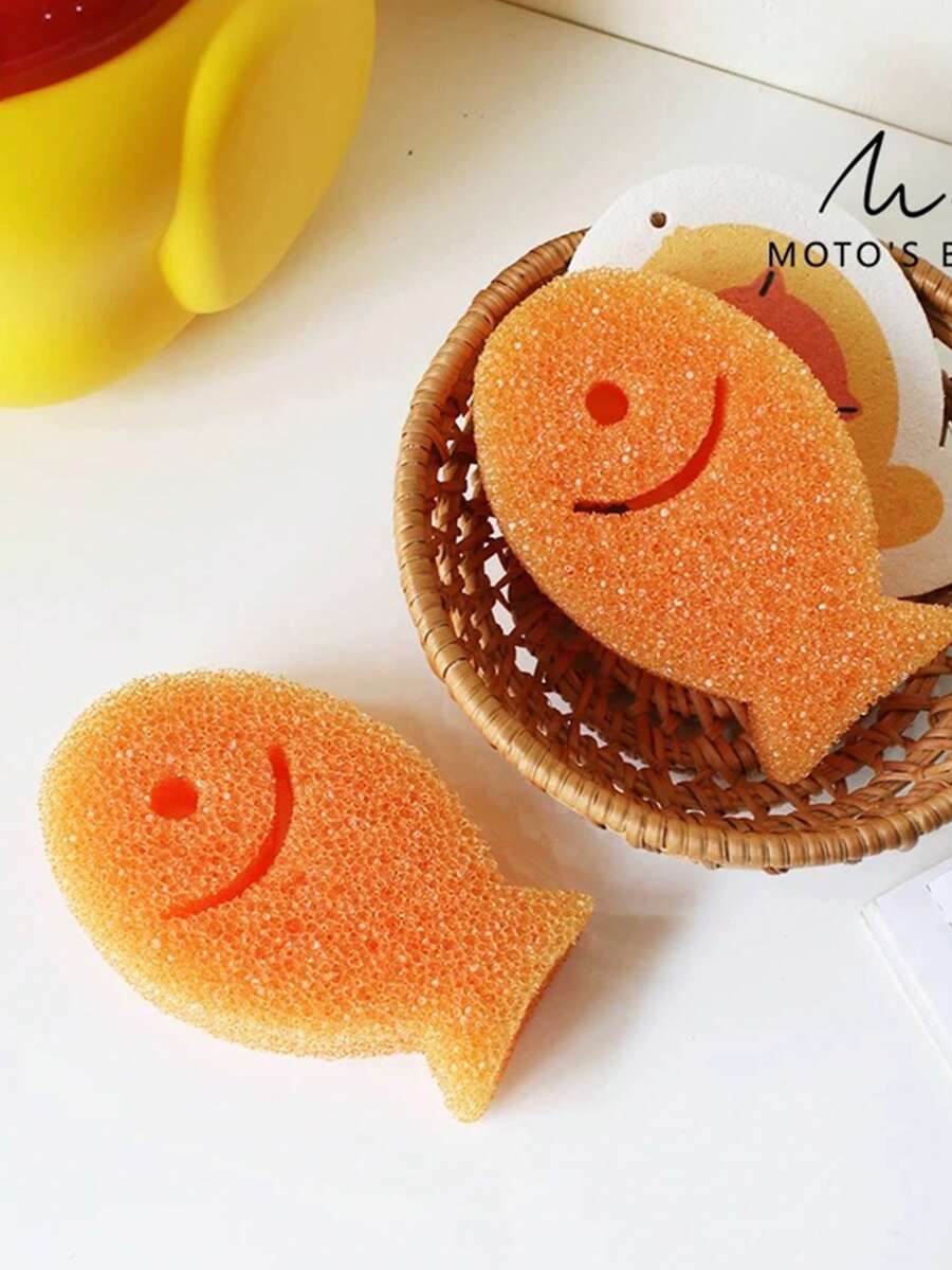 Zazumi 1pc/4pcs Fish Sponge Scrubber - Kitchen And Bathroom Cleaning Pad For Dishes, Pots And Pans And Household Surfaces, Stylish And Durable Scrubbing Pad