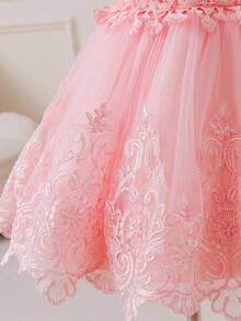 Glamorique Kids Váy cưới thanh lịch cho bé gái, váy công chúa bồng bềnh ren không tay, phù dâu, màu hồng - Hồng - Xem 5