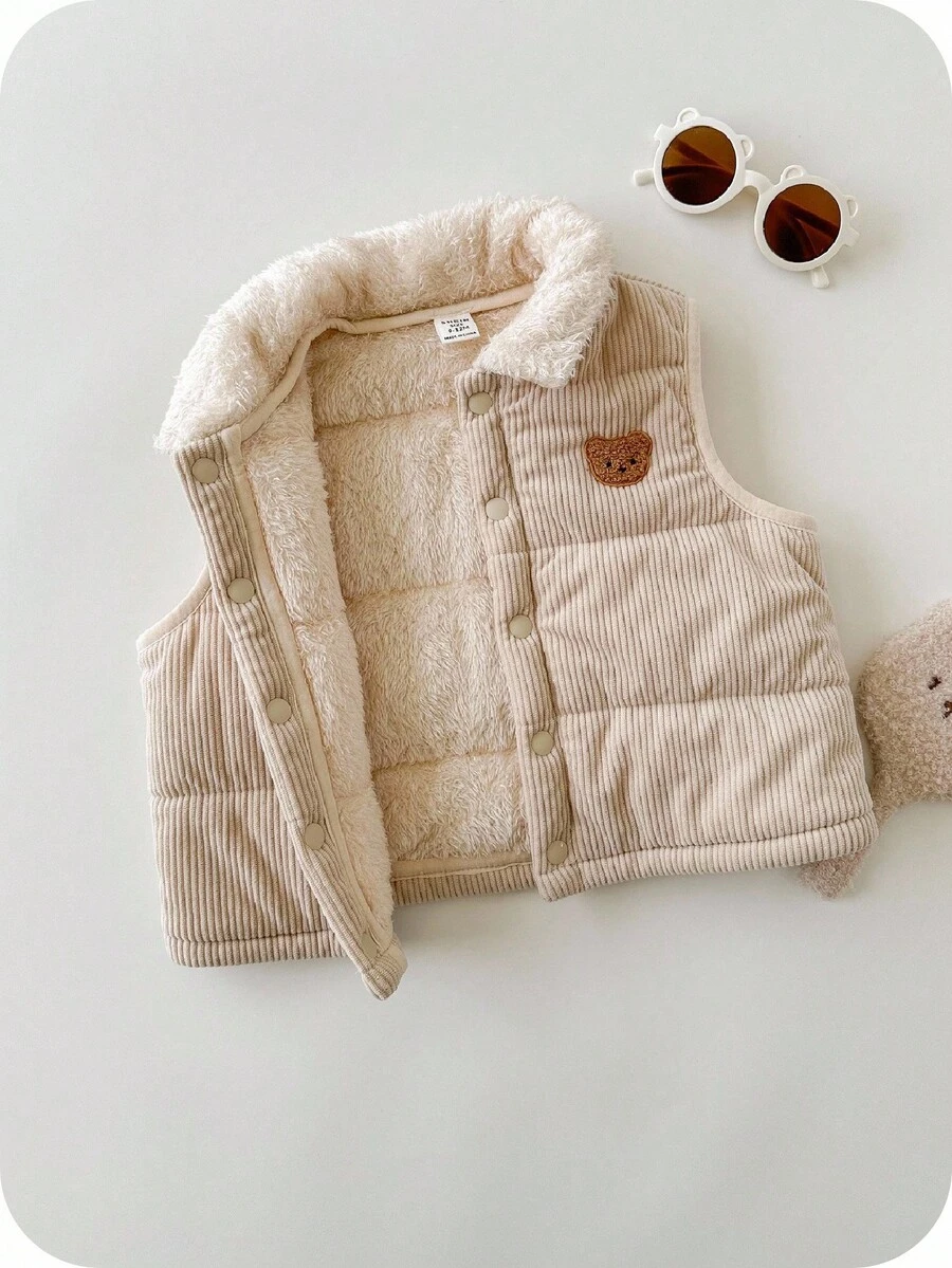 SHEIN 男婴可爱休闲秋冬多功能加厚保暖背心，男女通用婴儿服装，婴儿冬季服装，儿童秋季外套