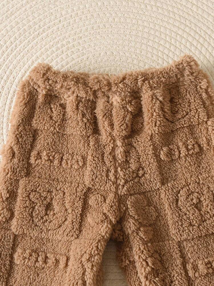 SHEIN 2pcs Toddler Boys' Knit Fluffy Cozy Pullover Sweatshirt And Versatile Pants Set, Suitable For Home And Outings In Autumn/Winter Fall - Coffee Brown - View 3