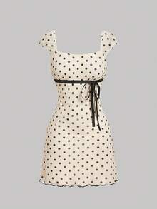 SHEIN MOD Váy lưới chấm bi có nơ - Màu be - Xem 2