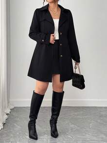 Elenzga Women's Fashion Commuter Plus Size Long Sleeve Solid Color Single-Breasted Lapel Trench Coat Winter Fall Autumn