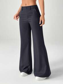 SHEIN PETITE New Style Autumn Winter Low-Waist Casual Personalized Suit Trousers - Dark Grey - View 3