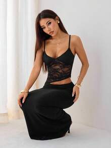 SHEIN PETITE Váy maxi ren đen xuyên thấu gợi cảm cho kỳ nghỉ hè trên bãi biển, thích hợp cho hẹn hò hàng ngày, đi chơi đêm, hộp đêm, tiệc tùng, tụ tập, tiệc cocktail, tiệc hồ bơi, trang phục mùa tựu trường, váy mùa tựu trường, váy ngày lễ váy nữ váy không tay gợi cảm màu trơn cho nữ, váy trắng, váy đi nghỉ - màu đen - Xem 7