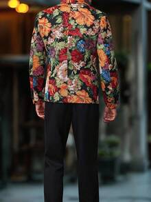 Manfinity AFTRDRK 男士花卉提花翻领长袖西装外套和裤子休闲套装花卉西装男士男士西装外套和裤子花卉男士西装男士派对装晚宴装男士 - 彩色 - 查看 2