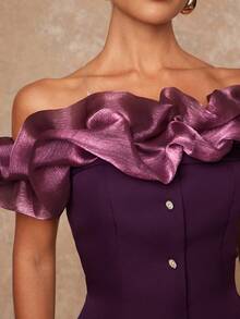 Lumalex 秋冬季聚会宴会低调奢华复古闪耀假日派对狂欢节郊游度假热门户外丰富层次婚礼季宴会成人礼一套露肩夸张欧根纱腰部修身宽松女式两件套奢华舞会证件照宰牲节派对新年 - 紫色 - 查看 6