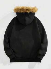 ROMWE MEN Goth 男士骷髅印花拉链连帽休闲运动衫，秋冬 - 黑色 - 查看 2