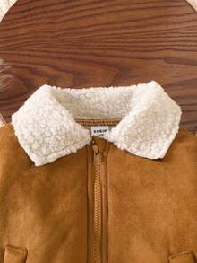 SHEIN Vintaside Kids 1 件婴儿男童羊毛夹克，加厚毛绒冬季婴儿外套，秋冬