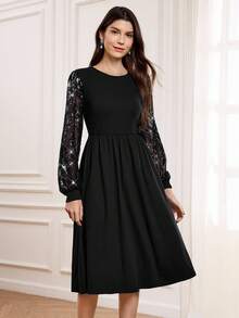 Miaspire 女士优雅亮片刺绣连衣裙，适合秋冬季优雅派对场合 - 黑色 - 查看 3