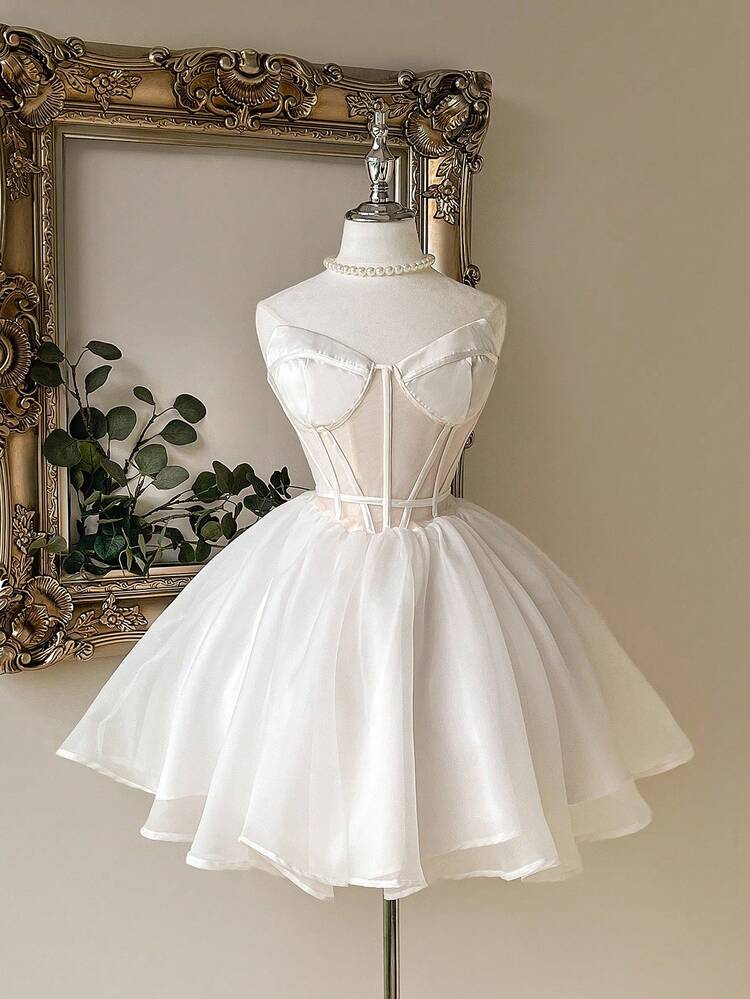 fit and flare bridal shower dress Chiffon Ruffles Knee Length Bridal Shower Dress Light Ivory