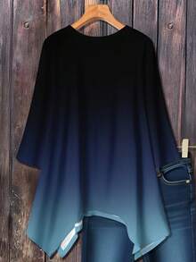 EMERY ROSE Casual Minimalist Ombre Print Long Sleeve Loose T-Shirt, Plus Size, ,Spring/Summer/Vacation Fall - Multicolor - View 2