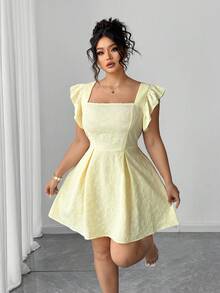 Elenzga Elegant Jacquard Ruffle Hem Dress In Light Yellow Centella